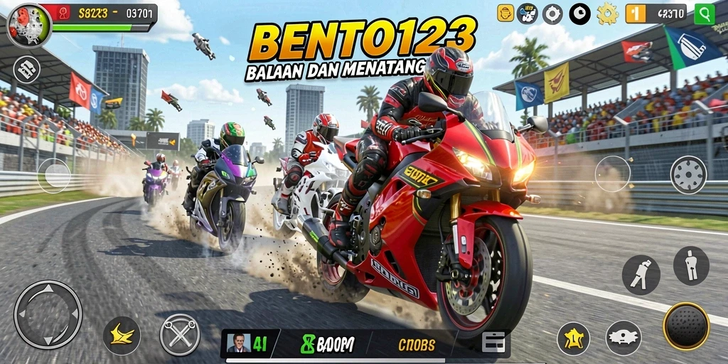Gameplay seru BENTO123 dengan balapan motor yang mendebarkan.
