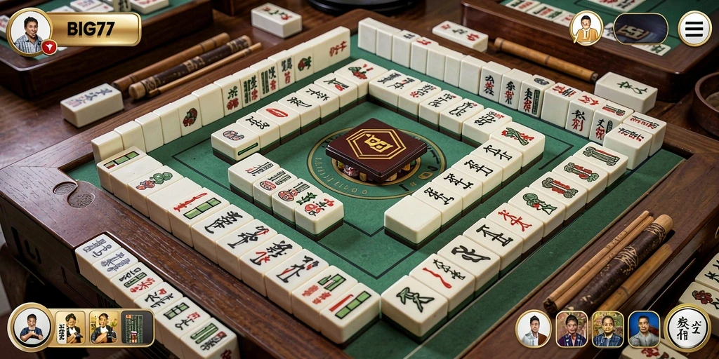Tampilan screenshot menunjukkan aksi seru gameplay Mahjong BIG77.
