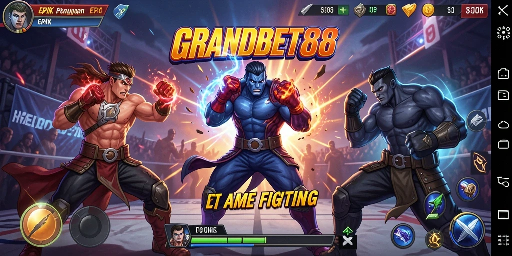 Tangkapan layar gameplay GRAND BET88 menunjukkan aksi pertarungan yang mendebarkan.