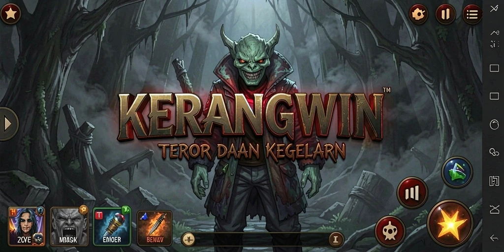 Tampilan gameplay KERANGWIN yang menegangkan dengan suasana mencekam.
