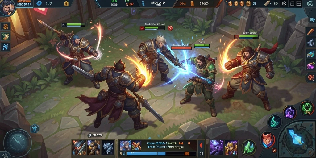 Screenshot gameplay intens di arena MOBA MIOTOTO.