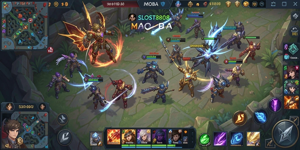 Tangkapan layar gameplay SLOST8808 menampilkan aksi seru dalam pertarungan MOBA.