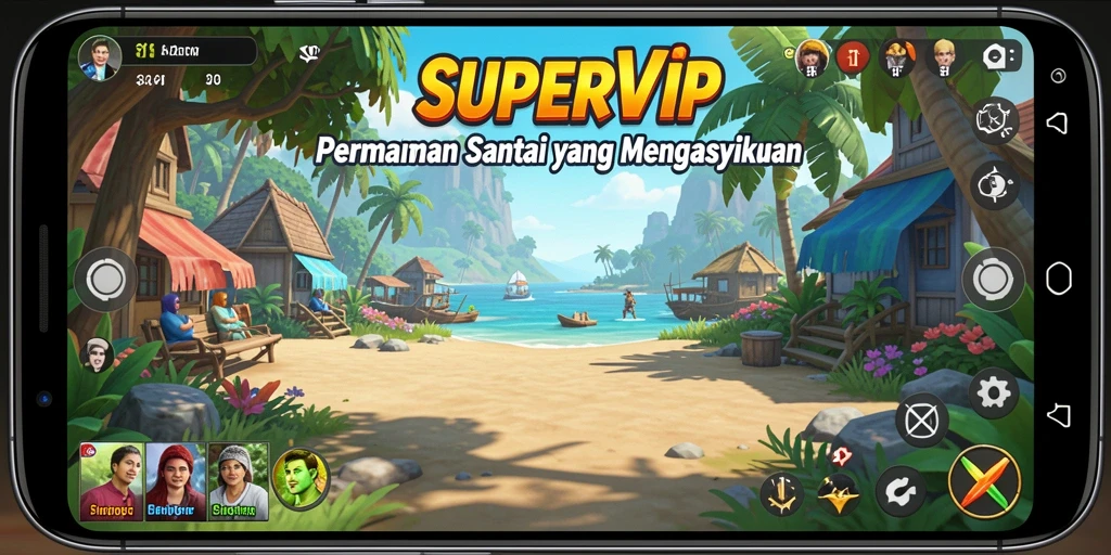 Tangkapan layar SUPERVIP menunjukkan gameplay seru dan variasi level.