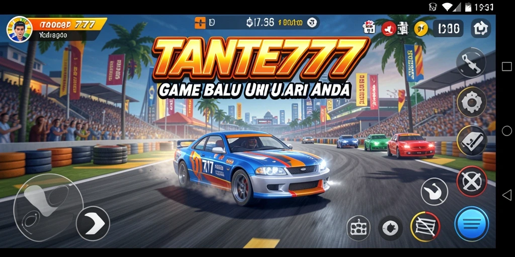 Screenshot gameplay TANTE777 menunjukkan keseruan balapan yang intens.