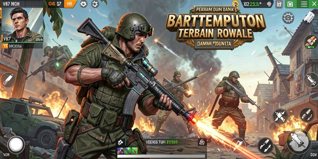 Tangkapan layar V87 menampilkan aksi intens dalam pertempuran Battle Royale.